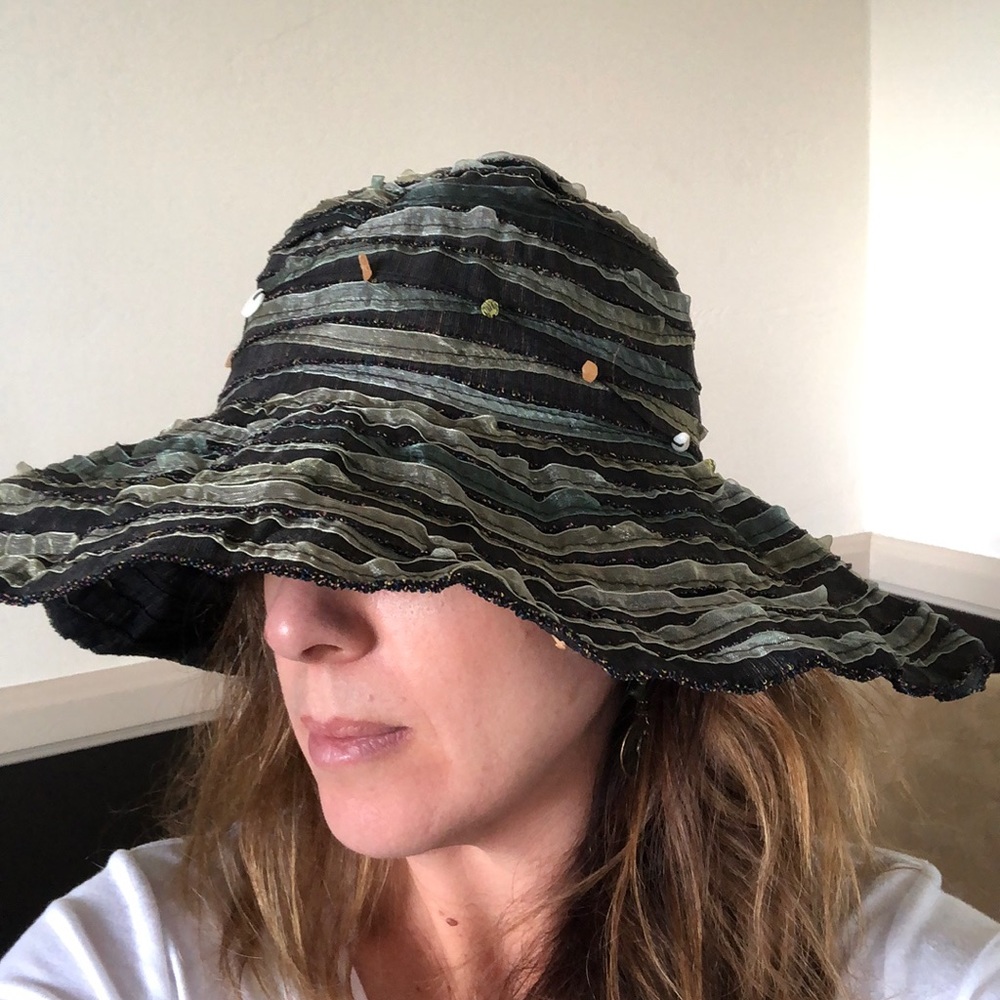 Fabulous Sun Hat, beads and ribbon detailing.